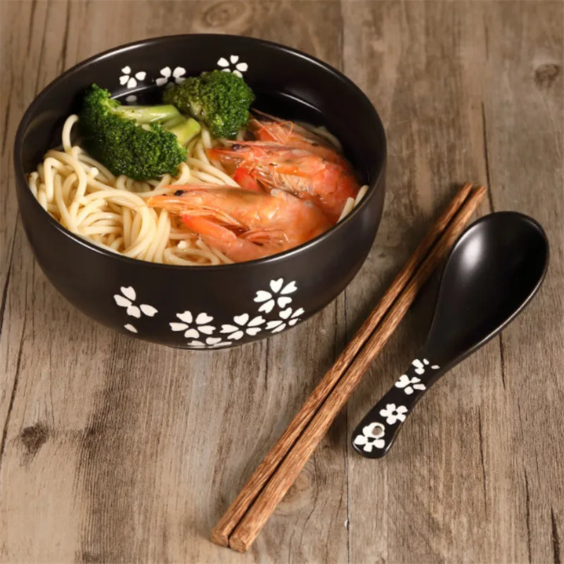 Japanese Style Rice Noodle Bowl Lid Spoon Chopstick