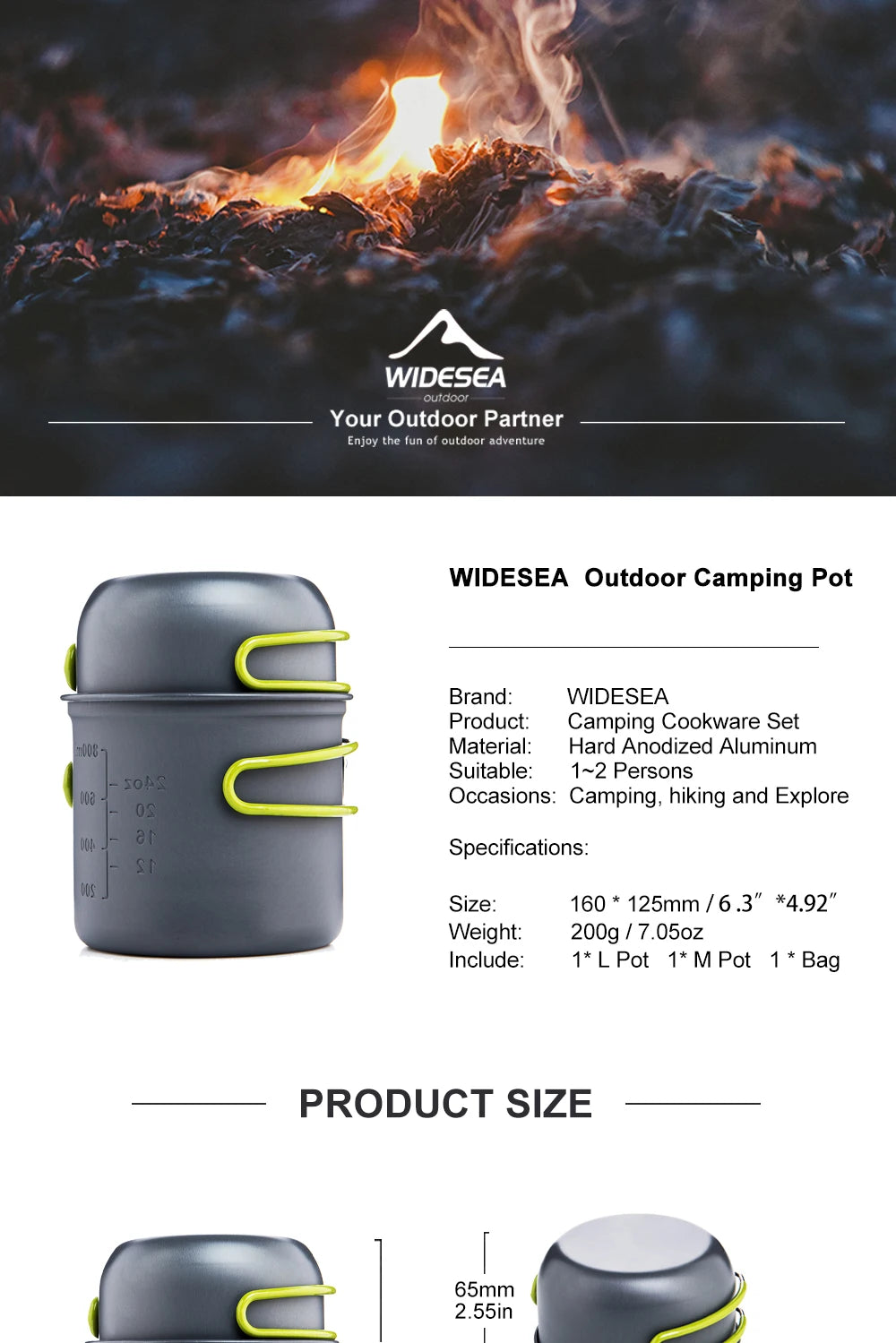 Widesea Ultralight Camping Cooking Utensils Outdoor Tableware Pot