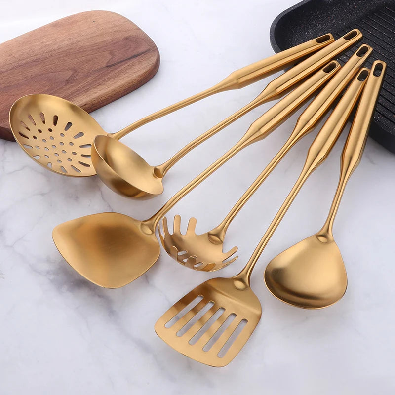 1pc Stainless Steel Cooking Gold Soup Ladle Spoon