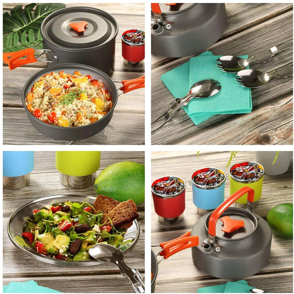 Camping Travel Equipment Tableware Cookware Kit Pots Burner