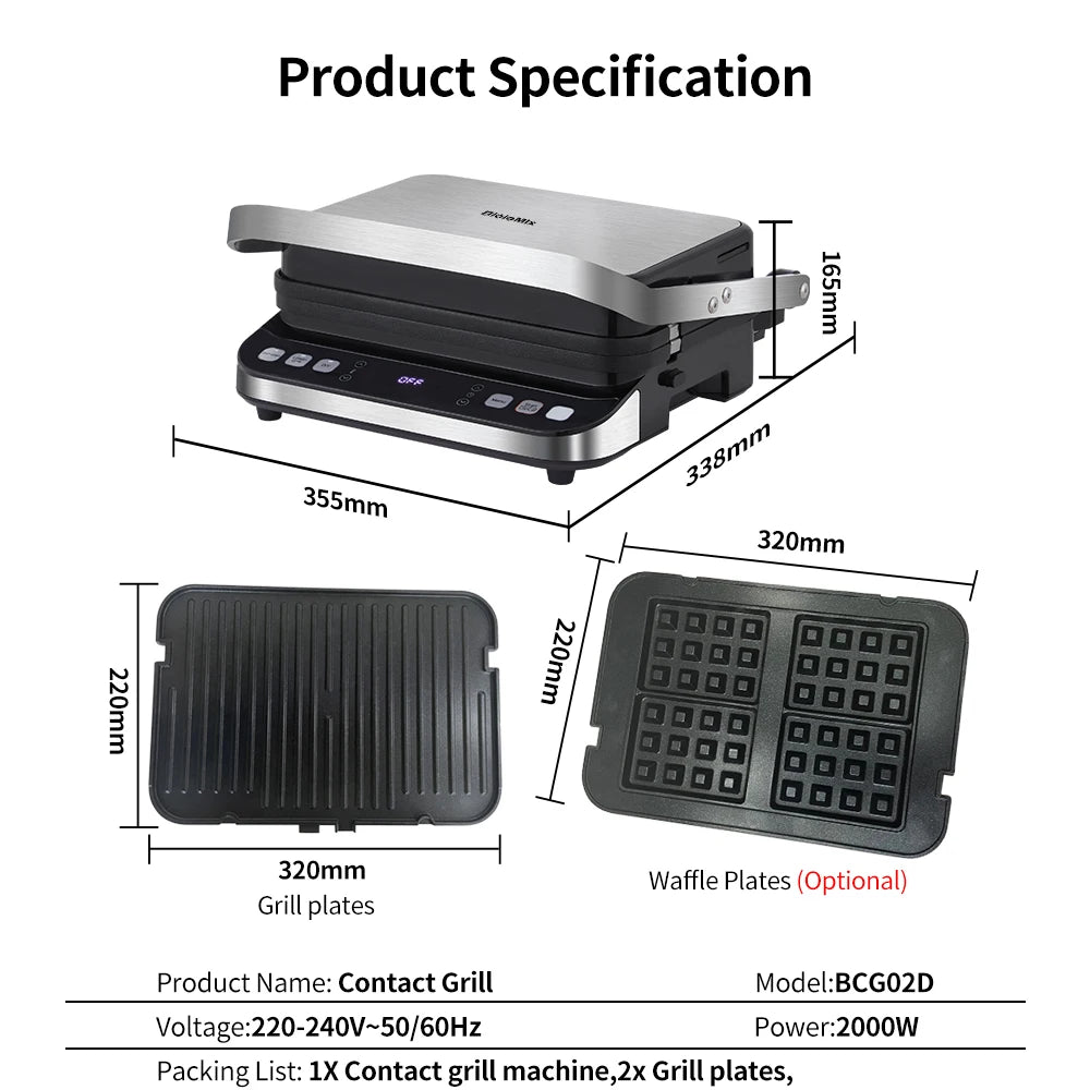 Biolomix 2000w Electric Contact Grill Digital Griddle Panini