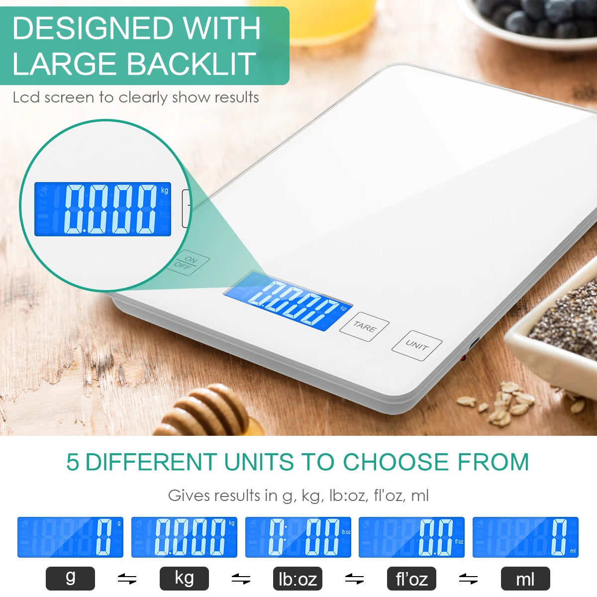 Digital Scale 1g-10kg Food Scale Waterproof Tempered Glass