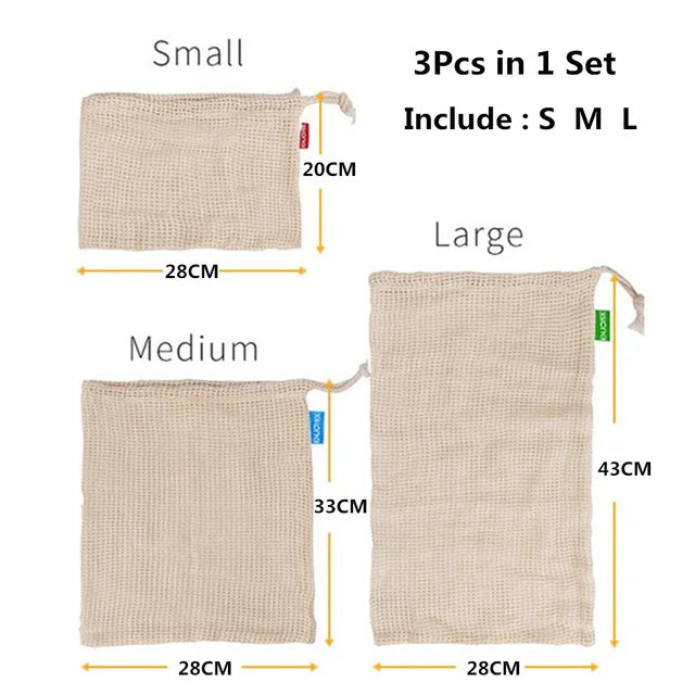Reusable Cotton Mesh Produce Bags Vegetable Fruit Food