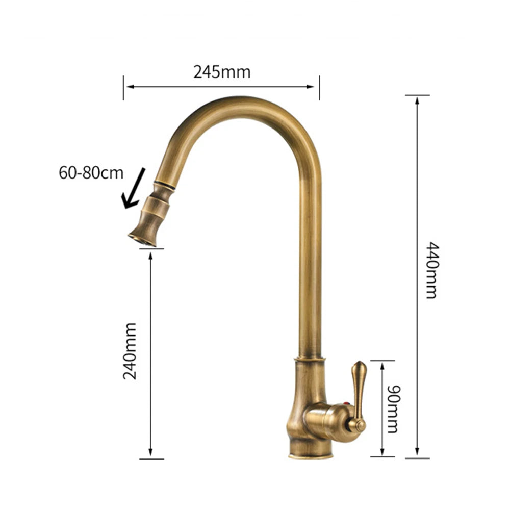 Antique Brass Sink Faucet Pull Down Swivel Spout
