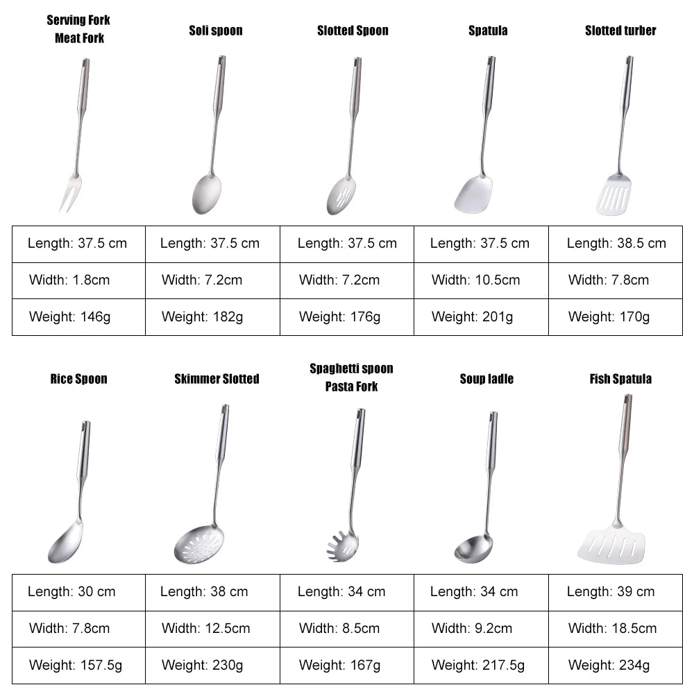 1/7/10pcs Utensils Cooking Stainless Steel Shovels Turner Ladle