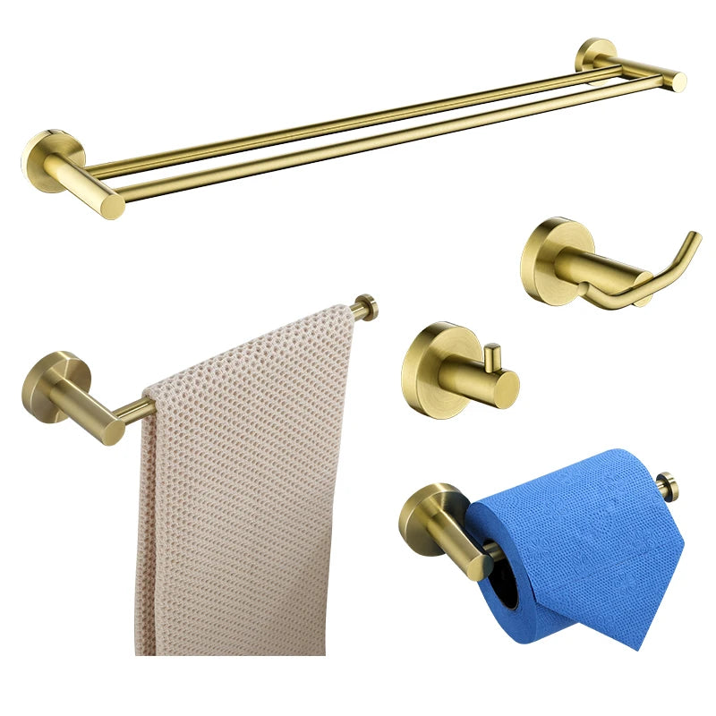 Brushed Gold Bathroom Towel Rack Toilet Brush Roll