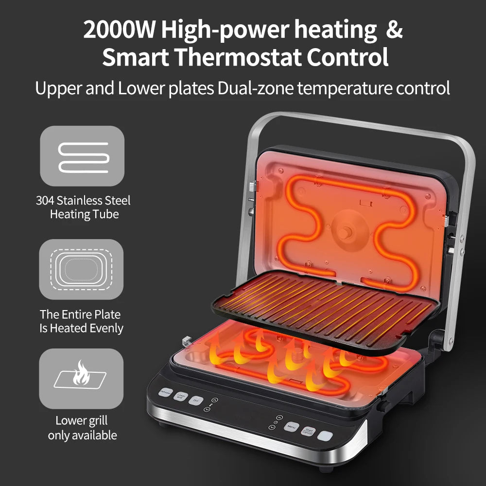 Biolomix 2000w Electric Contact Grill Digital Griddle Panini