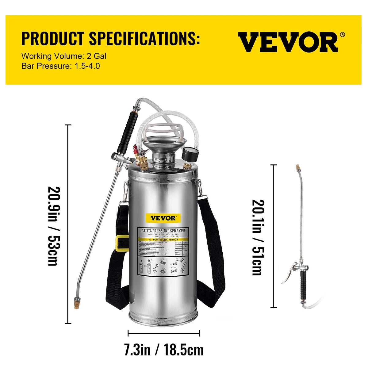 Succebuy 4-12l Hand Powered Sprayer Stainless Steel Watering
