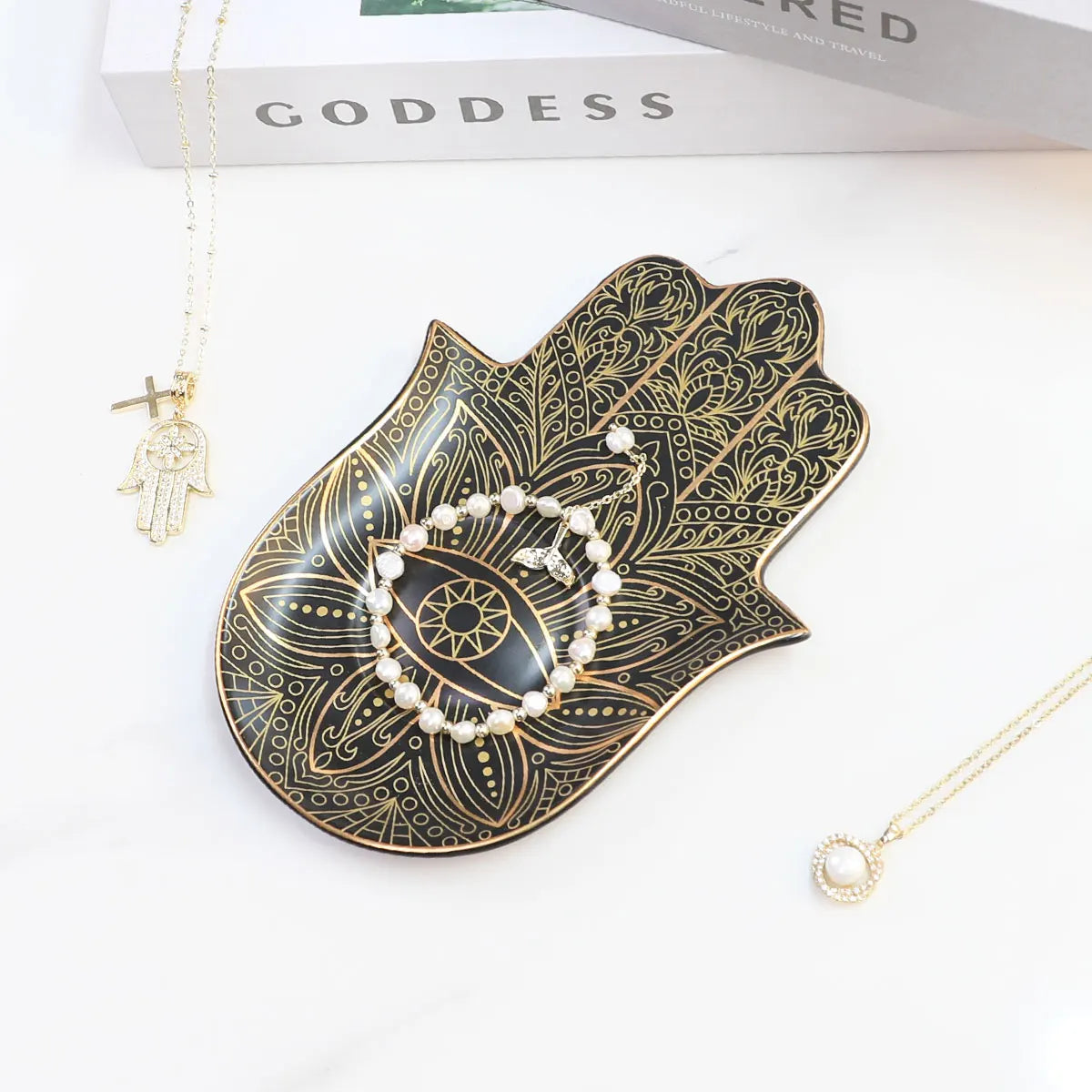 Ceramic Dish Coffee Cup Tray Decorative Hamsa Hand