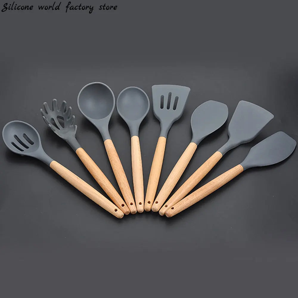 Silicone World Cooking Kitchenware Silicone Utensils Wooden