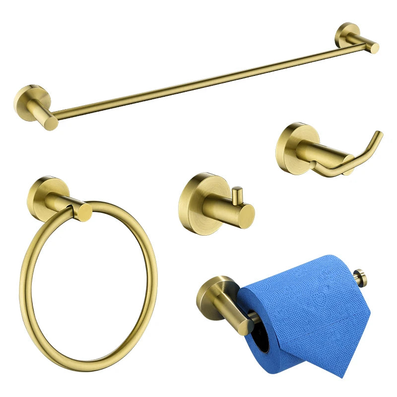 Brushed Gold Bathroom Towel Rack Toilet Brush Roll