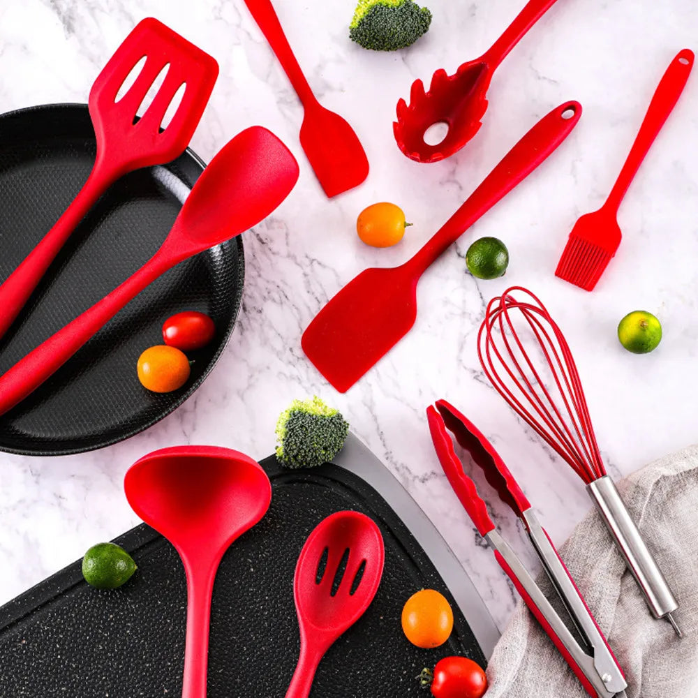 10 Pcs/Set Silicone Utensils Non-Stick Silicone Tong Spoon