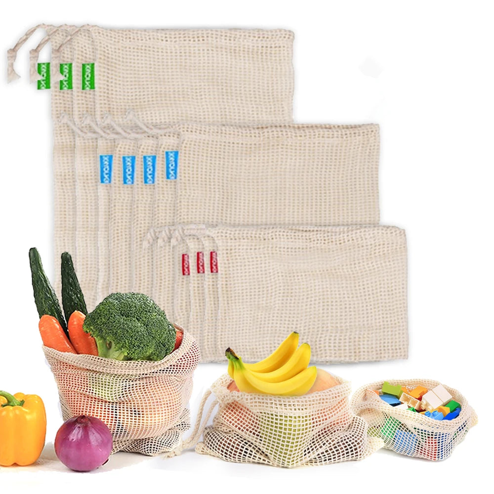 Reusable Cotton Mesh Produce Bags Vegetable Fruit Food