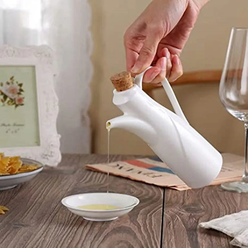White Porcelain Olive Oil Pot Sauce Vinegar Salt