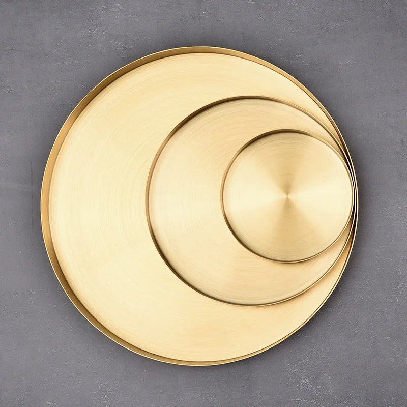 Decor Golden Storage Tray Round Jewelry Desktop Display