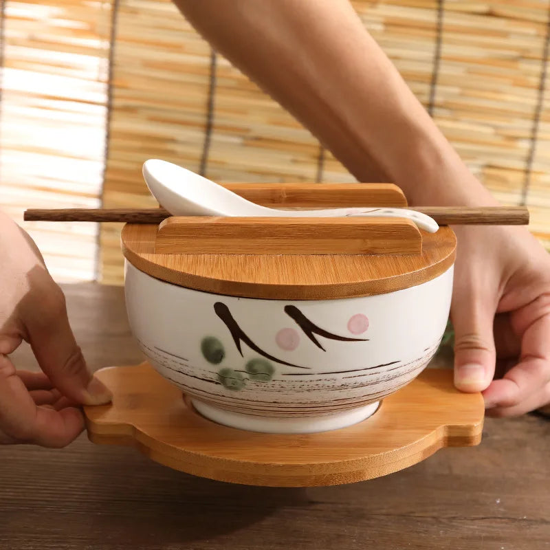 Japanese Style Rice Noodle Bowl Lid Spoon Chopstick