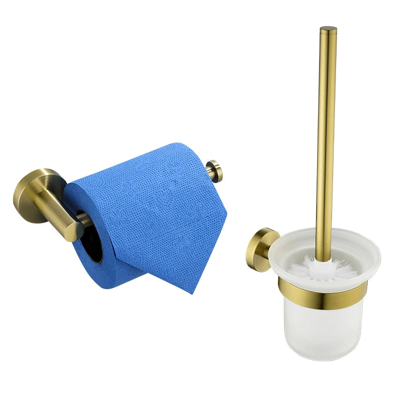 Brushed Gold Bathroom Towel Rack Toilet Brush Roll