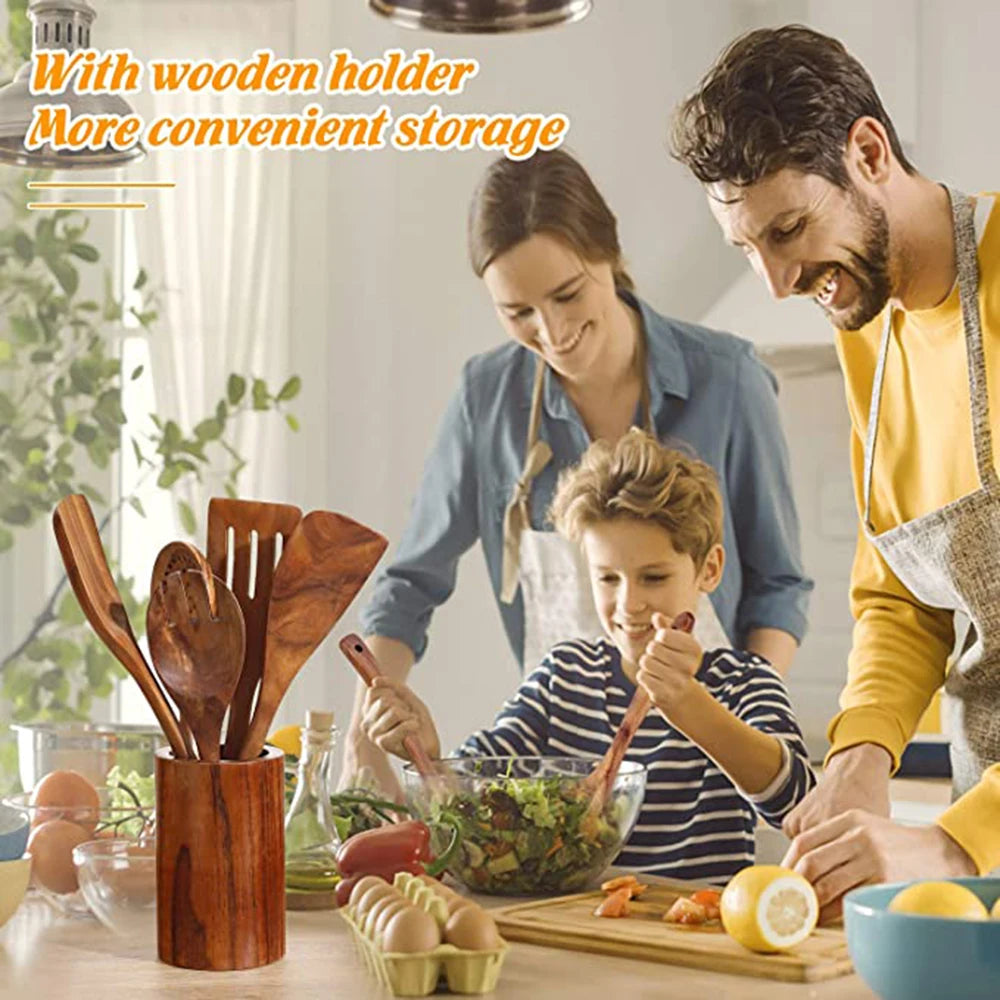 1-9pcs/Set Wooden Utensils Wooden Spoons Cooking Utensils Natural