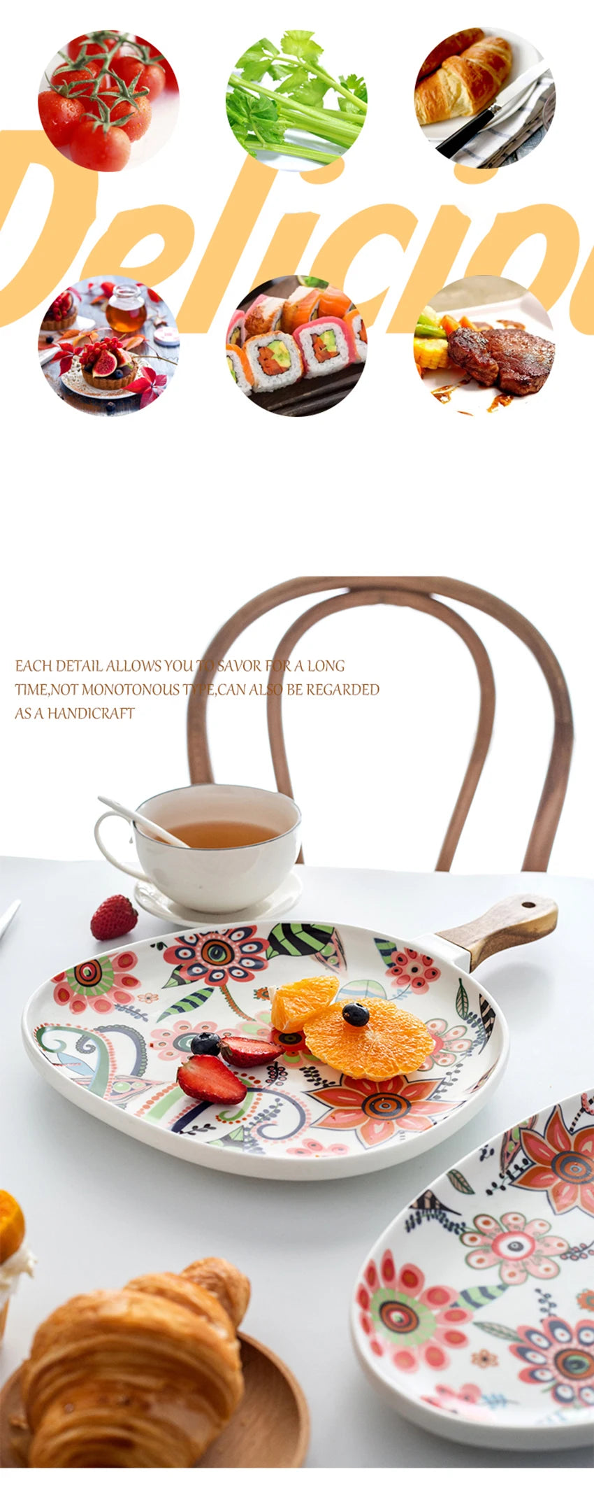 Ceramic Salad Plates Handle Porcelain Dinner Plates Colorful