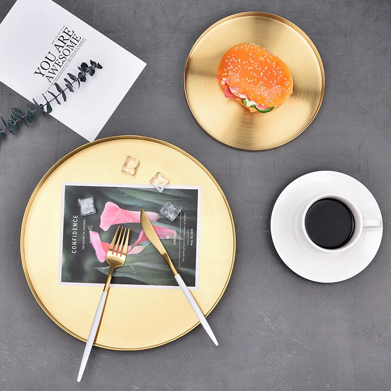 Decor Golden Storage Tray Round Jewelry Desktop Display