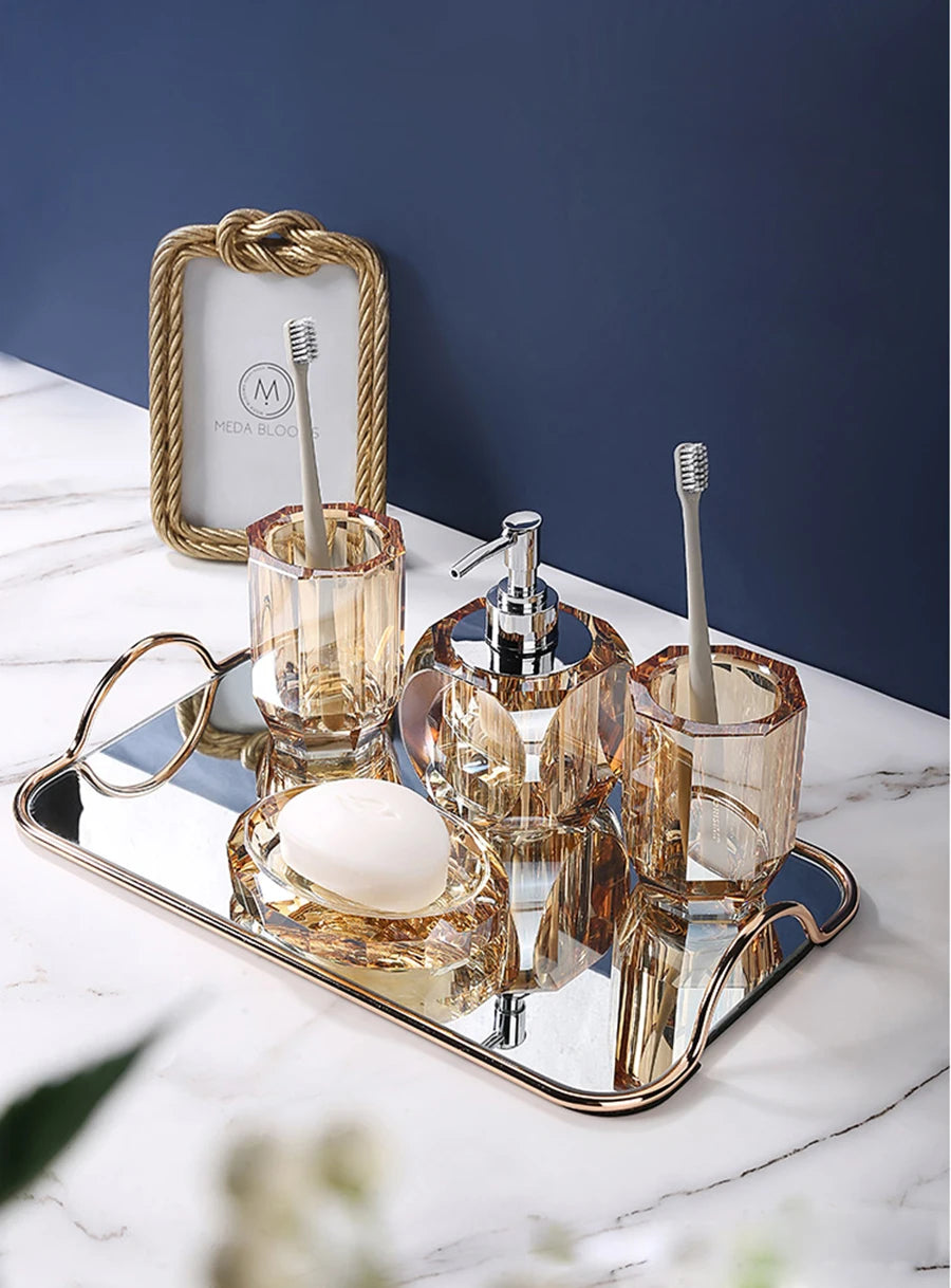 Crystal Glass Bathroom Toothbrush Cup Soap Dish Bottling
