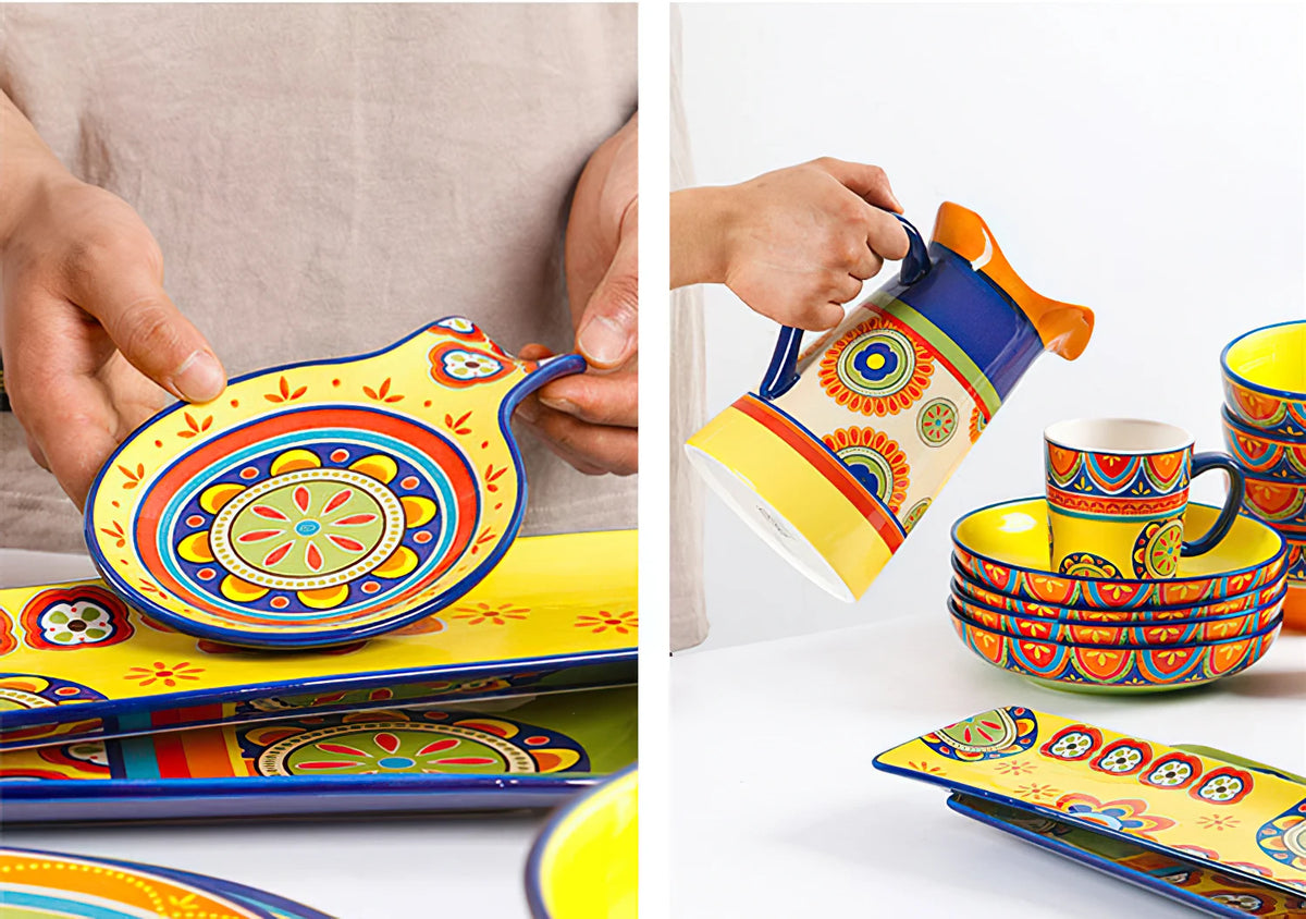 1pcs Ceramic Tableware Bohemian Flat Dinner Plate Western