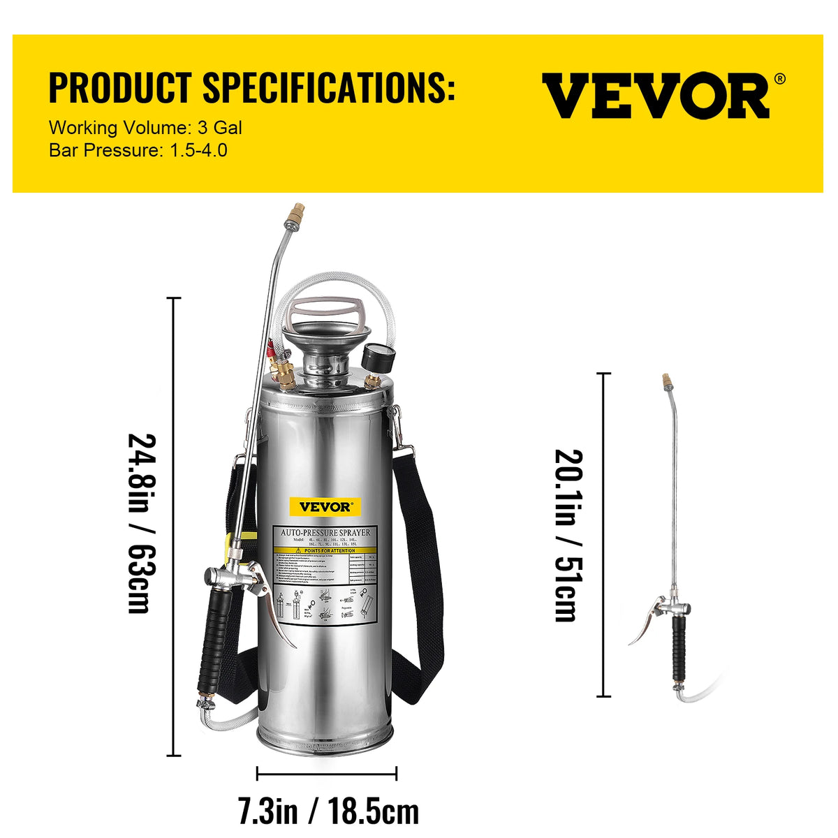 Succebuy 4-12l Hand Powered Sprayer Stainless Steel Watering