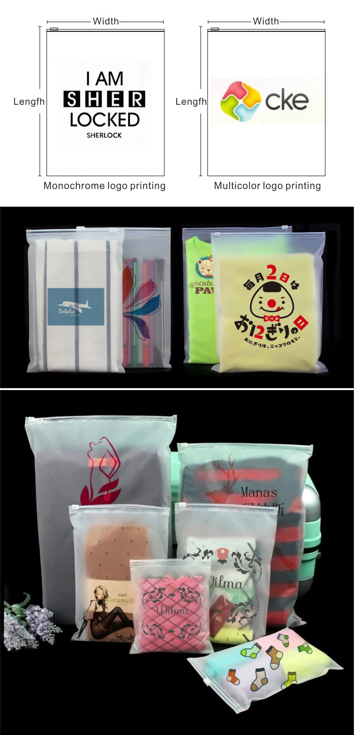 100pcs Frosted Plastic Packaging Bag Travel Storage Bag