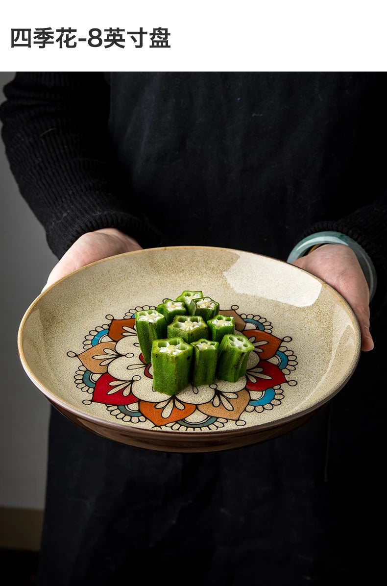 Chinese-Style Ceramic Deep Plate Salad Plate Disc Personality