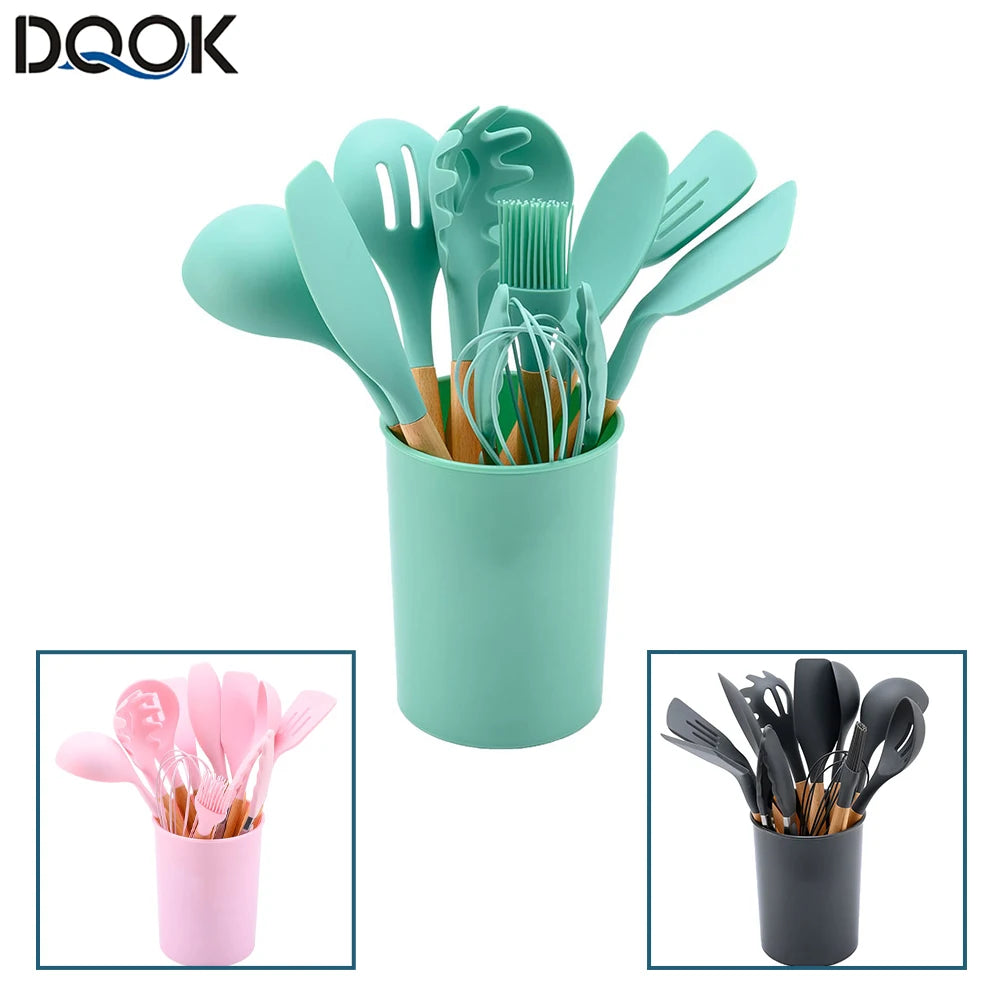 12pcs Silicone Utensils Non-Stick Cookware Spatula Shovel Egg