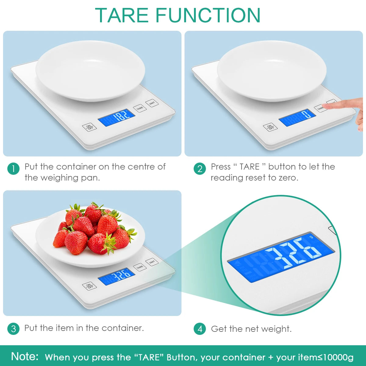 Digital Scale 1g-10kg Food Scale Waterproof Tempered Glass