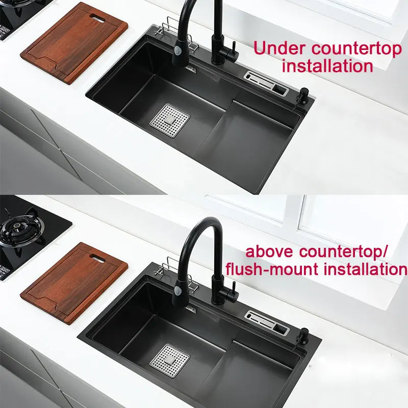 Black High Low Sink Sink Knife Holder Vegetable
