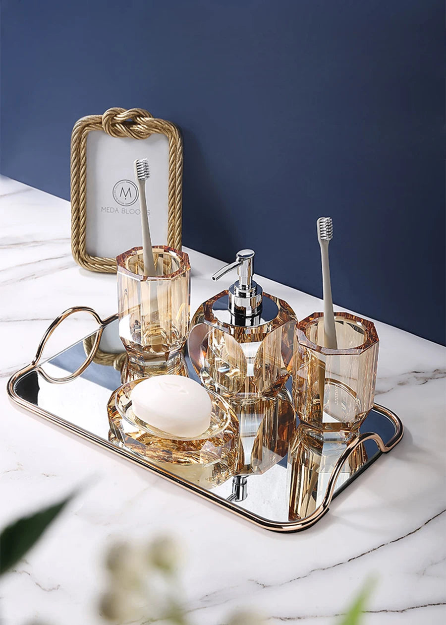 Crystal Glass Bathroom Toothbrush Cup Soap Dish Bottling