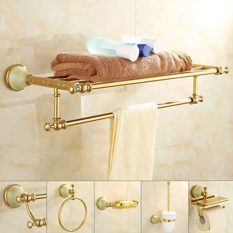 Tuqiu Bathroom Gold Bathroom Shelf Towel Rack Towel