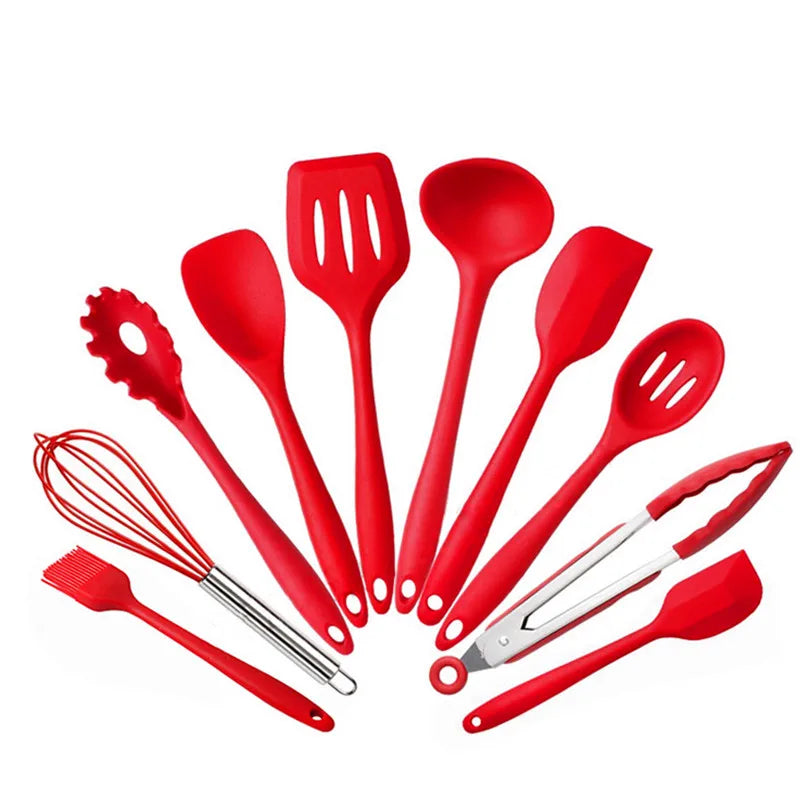 10 Pcs/Set Silicone Utensils Non-Stick Silicone Tong Spoon