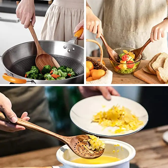 1-9pcs/Set Wooden Utensils Wooden Spoons Cooking Utensils Natural