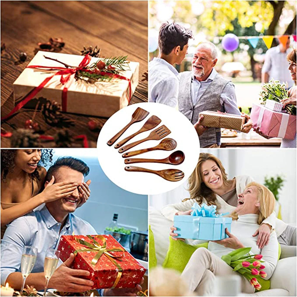 1-9pcs/Set Wooden Utensils Wooden Spoons Cooking Utensils Natural