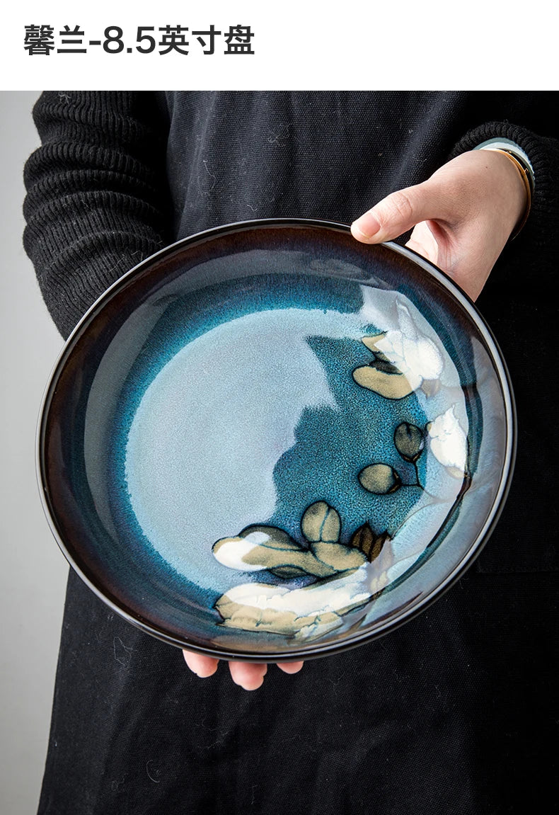 Chinese-Style Ceramic Deep Plate Salad Plate Disc Personality