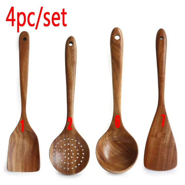 1-9pcs/Set Wooden Utensils Wooden Spoons Cooking Utensils Natural