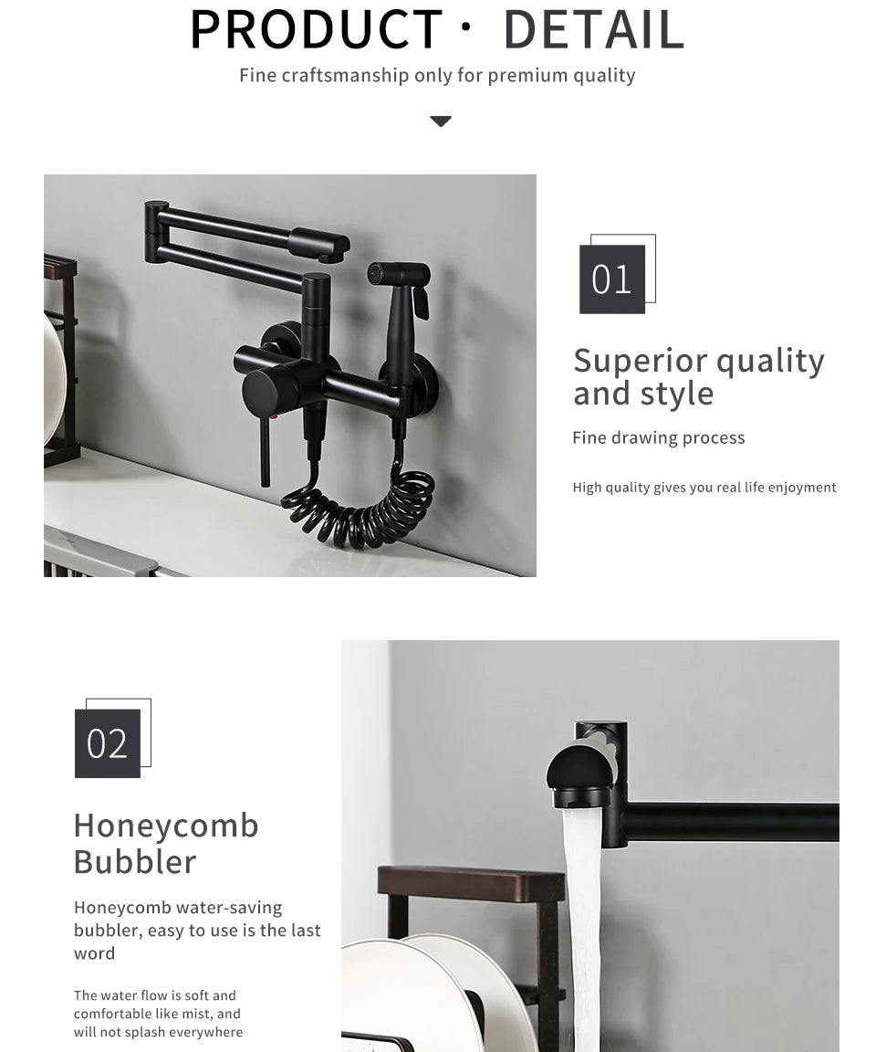 Black Cold Pull Out Mixer Tap Pot Filler
