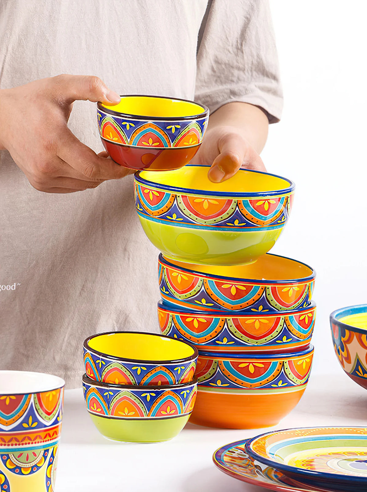 1pcs Ceramic Tableware Bohemian Flat Dinner Plate Western