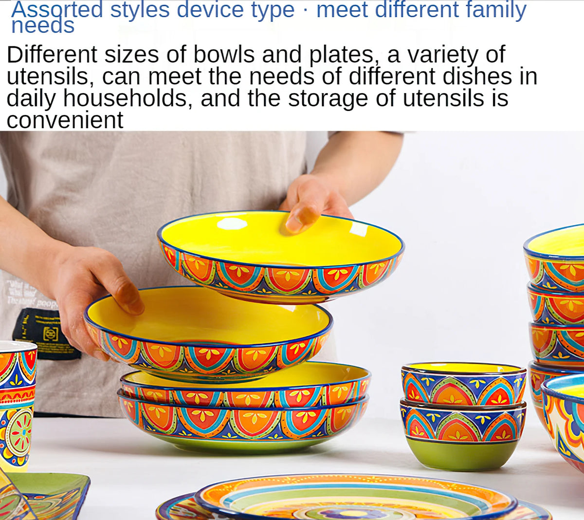 1pcs Ceramic Tableware Bohemian Flat Dinner Plate Western