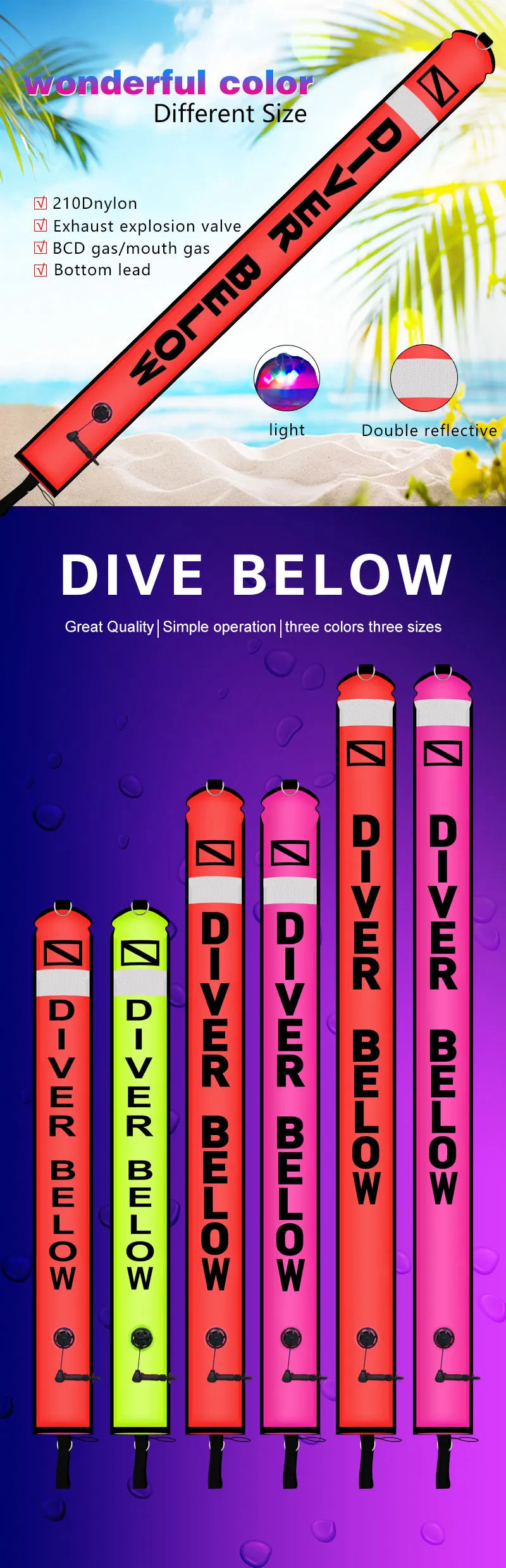 2m/1 5m/1 8m Scuba Diving Colored Buoy -