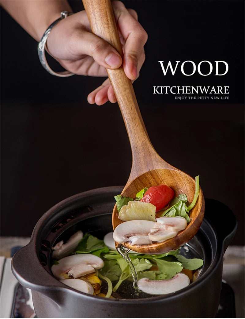 1-9pcs/Set Wooden Utensils Wooden Spoons Cooking Utensils Natural
