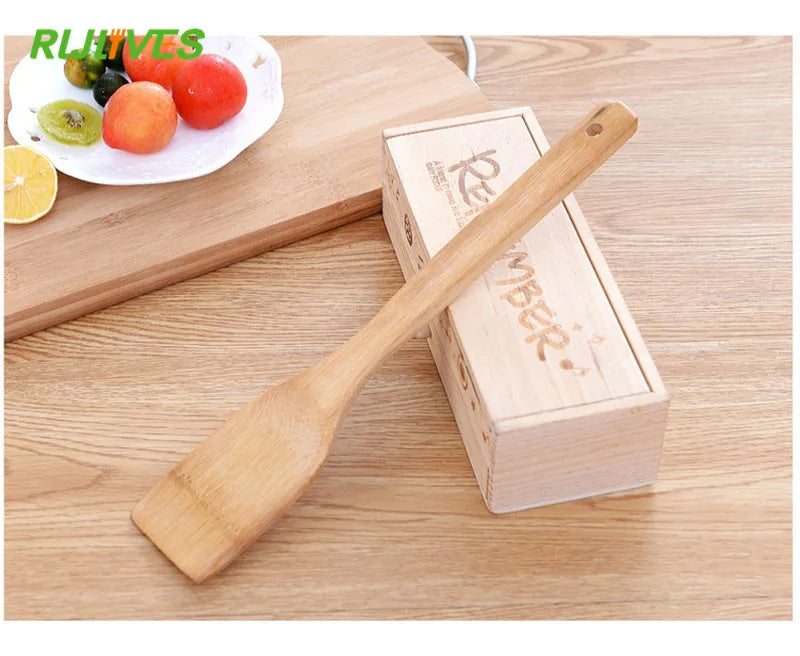 1pc Natural Health Bamboo Wood Slotted Spatula Spoon