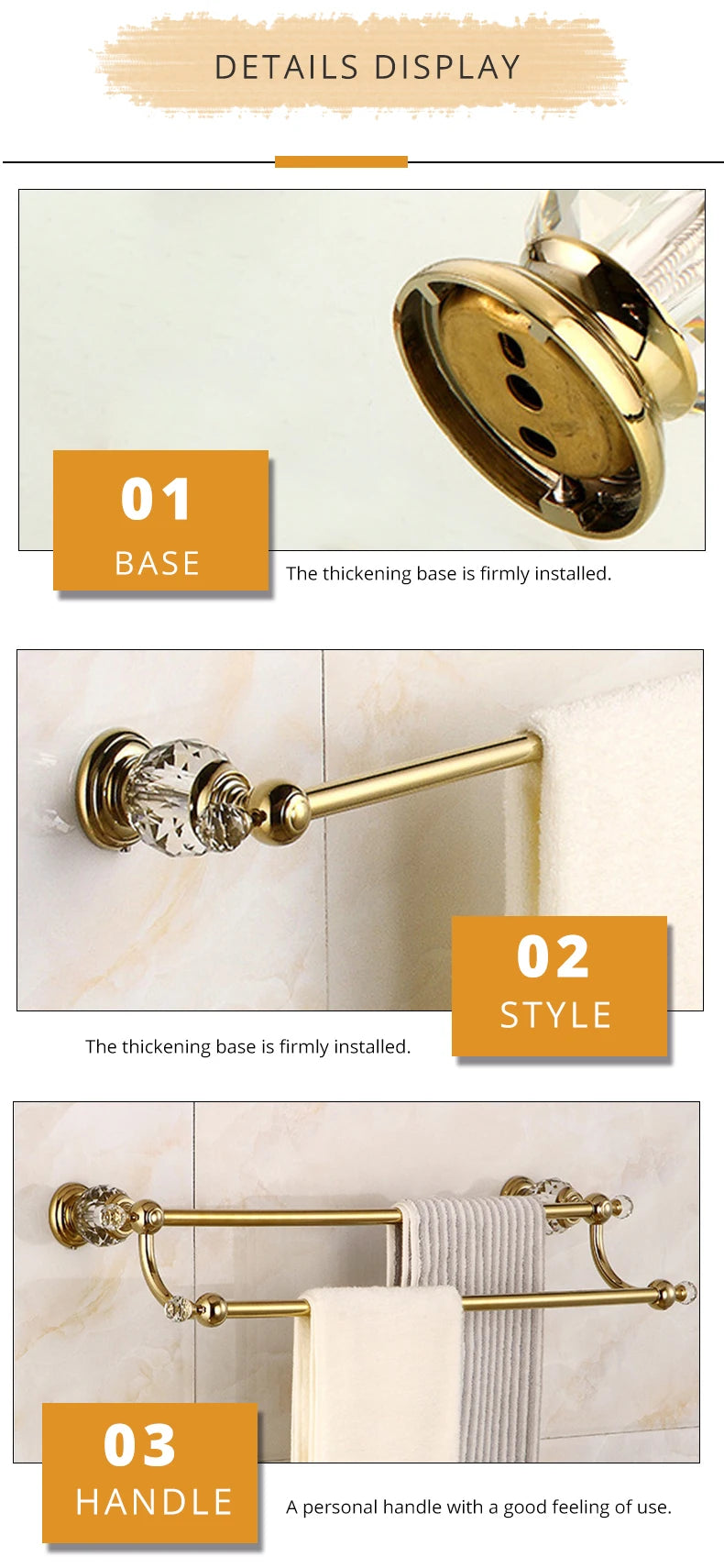 Zgrk Classical Bathroom Hardware Gold Polished Bath Wall-Mounted