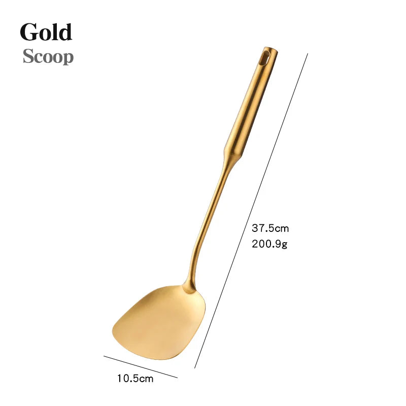 1pc Stainless Steel Cooking Gold Soup Ladle Spoon