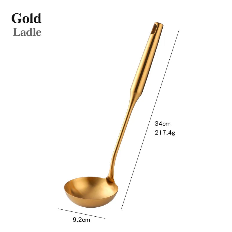 1pc Stainless Steel Cooking Gold Soup Ladle Spoon