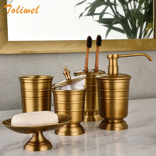 Antique Brass Soap Dish Liquid Soap Dispenser Toothbrush