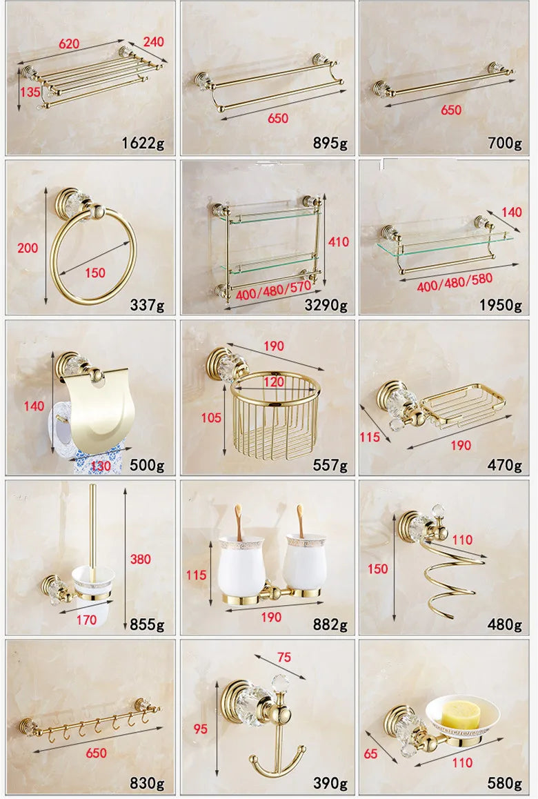 Zgrk Classical Bathroom Hardware Gold Polished Bath Wall-Mounted